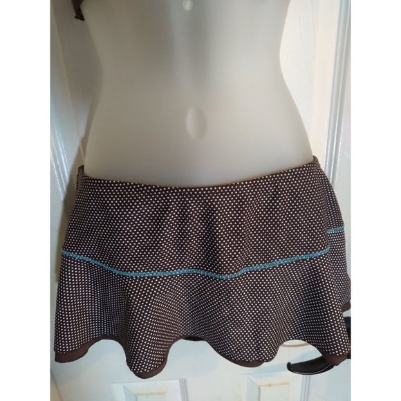 VM Swimsuit 3 Pc Halter Top Bikini Bottom & Skirted Bottom Sz M Brown - Picture 8 of 11